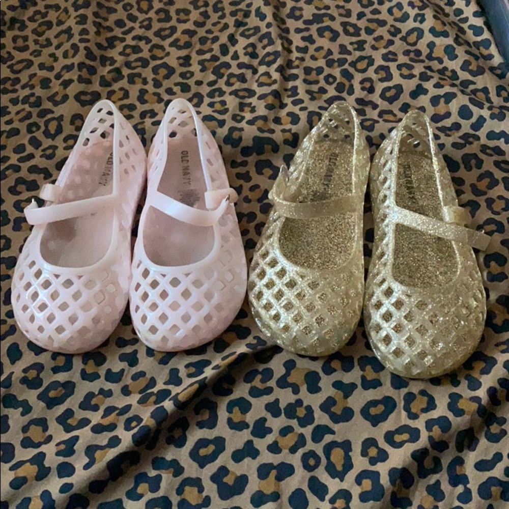 *SOLD* Old Navy Glitter Jelly Flats Gold and pink